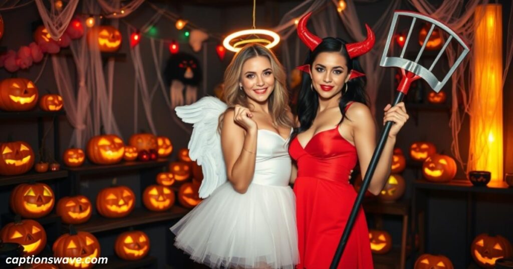 Playful Angel and Devil Captions for Halloween